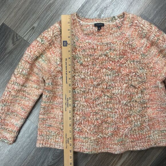 TALBOTS Sweater XL Pointelle Wool Blend Crewneck Cable Knit Marled Pullover - Picture 3 of 6